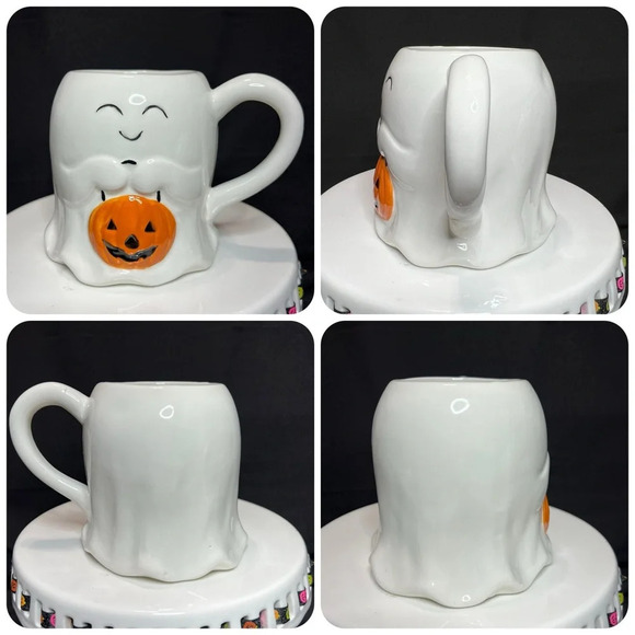 Halloween Happy Ghost w/ Pumpkin Pal Ceramic XL Cookie Jar - 2 Mugs & Spoon Rest - Picture 10 of 16